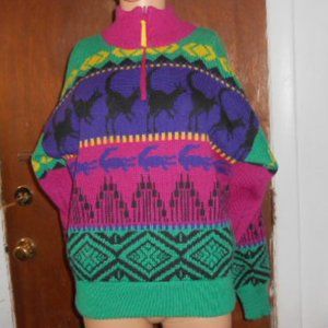 Womens Vintage Serac TGF Weatherproofing Reversible Colorful Wool Ski Sweater L